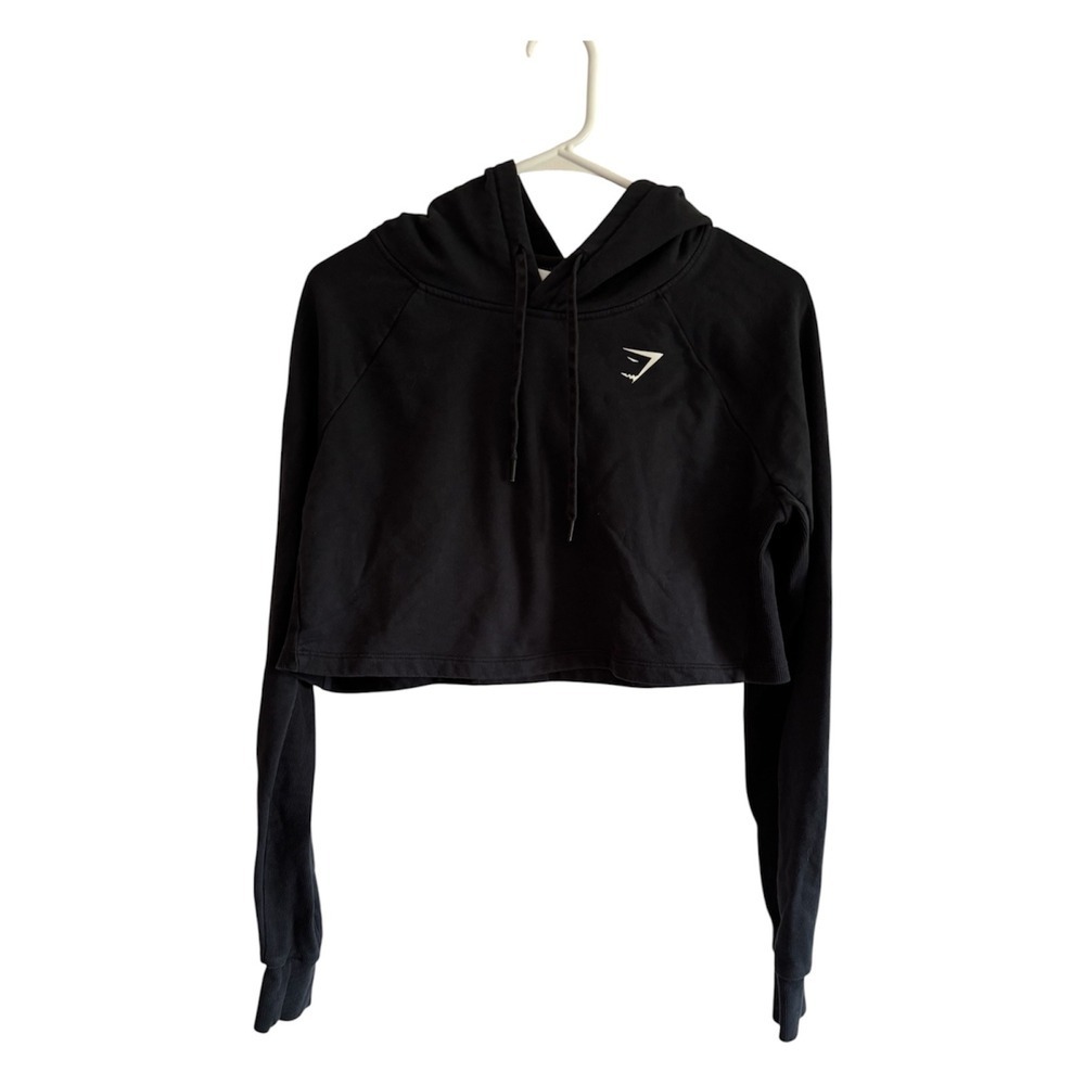 Gymshark Training Cropped Hoodie Black Raglan Sleeve Pullover Sweatshirt Small
